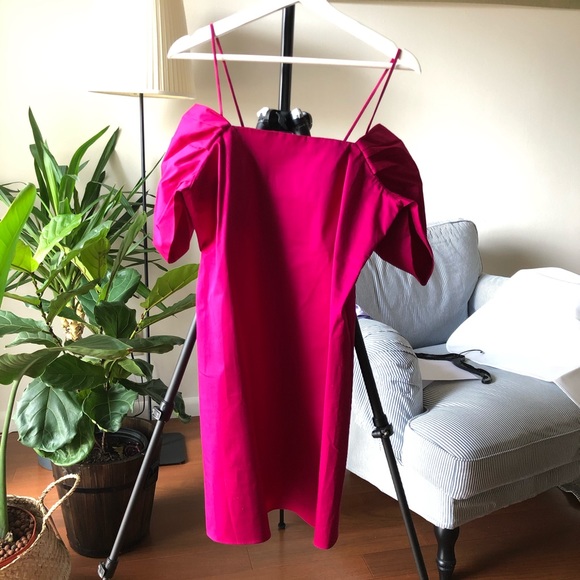 Theory off-shoulder dress fuchsia M pop draped - Picture 2 of 6